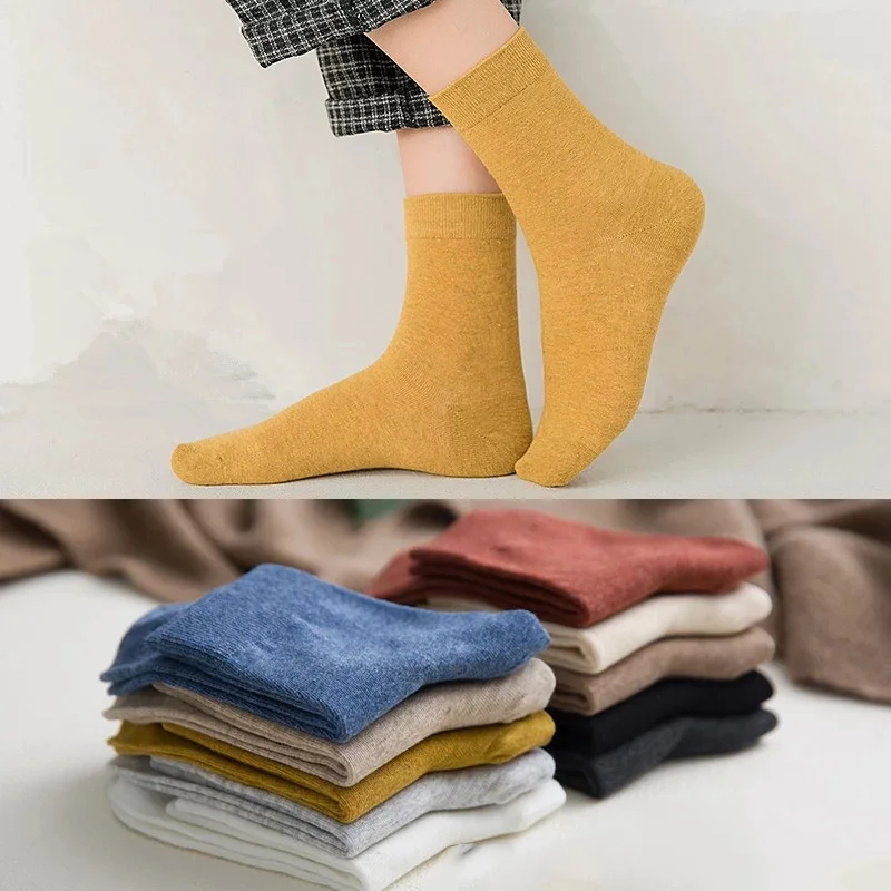 Носки хлопковые Женские однотонные носки повседневные женские модные носки для колледжа 3 пар/лот = 6 штук