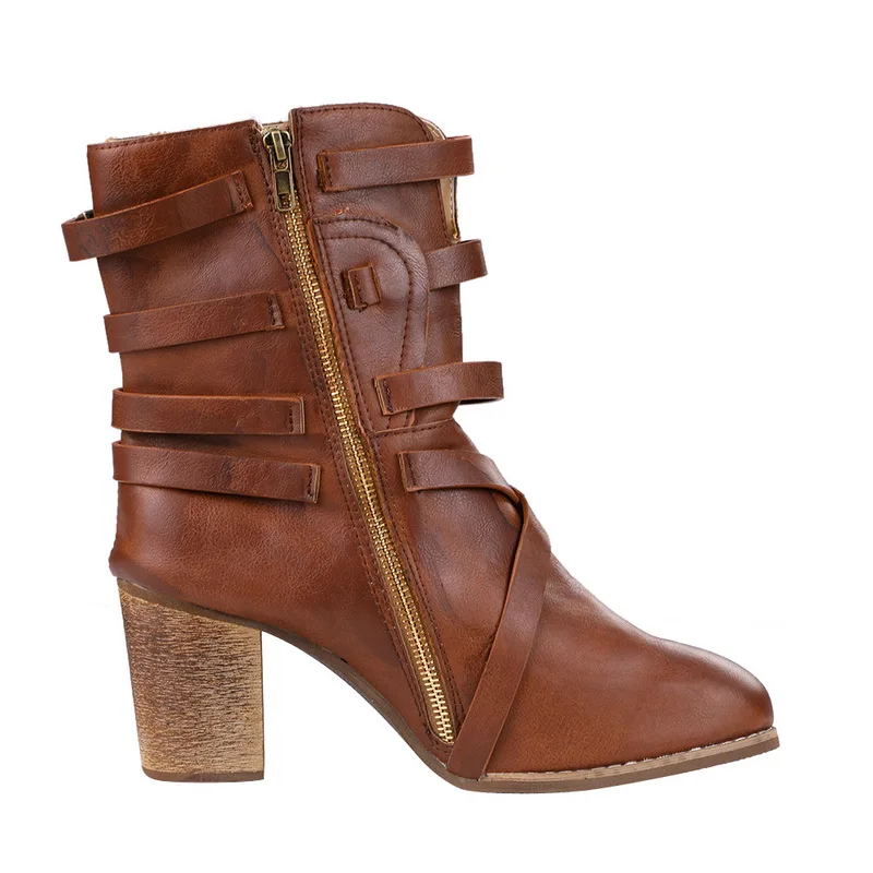 LZJ/ г. Женские ботильоны на высоком квадратном каблуке, botas zapatos mujer, зимняя кожаная обувь в стиле ретро, ботинки в ковбойском стиле, большие размеры 35-43