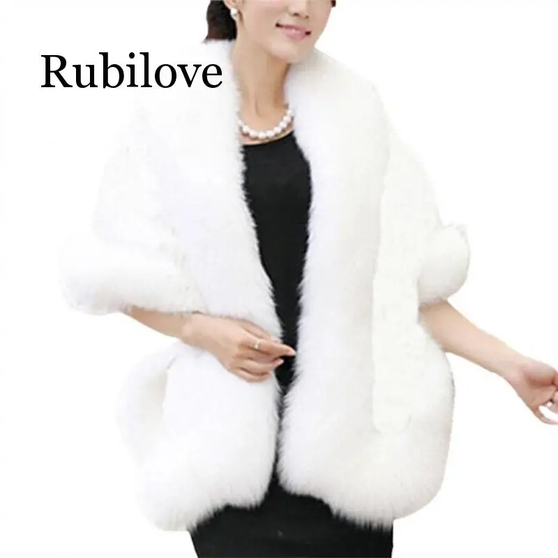 Rubilove Новое Женское модное зимнее пальто из искусственного меха мягкая длинная нежная накидка шаль