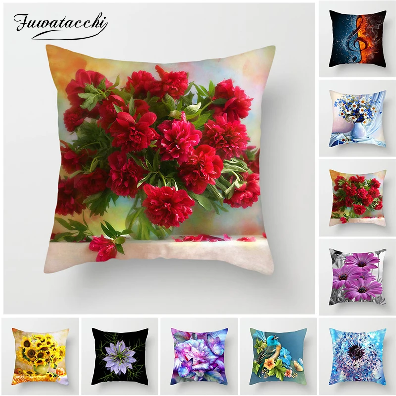 

Fuwatacchi Colorful Flower Cushion Cover Sunflower Rose Dandelion Decorative Cover Pillows Decoration Pillowcase For Car Home