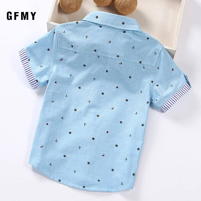 GFMY/ Лидер продаж детская одежда футболки в повседневном стиле, солидные футболки из хлопка с короткими рукавами для мальчиков, рубашки для От 2 до 14 лет декорации с лентой для маленьких детей; рубашки