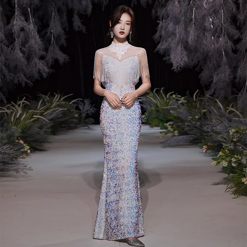 

Robe De Soiree Elegant Beading Tassle Sequins Gowns Mermaid Evening Dresses Vestido De Festa Party Chenongsam