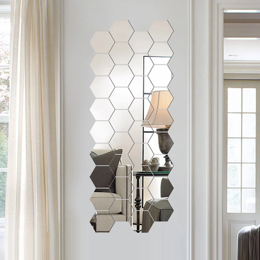 12pcs 3D acrylic hexagonal mirror wall stickers detachable DIY art home decoration living room dining room wall stickers 3