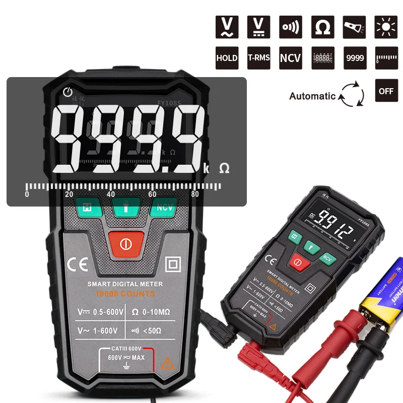 

Mini 9999 Counts Multimeter Analog Tester Intelligent Automatic Multimeter High Precision NCV Tester True RMS AC/DC Voltage
