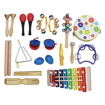 

Musical Instrument Toy Kit 19pcs/Set Include Tambourine Grip Tambourine Xylophone Music Steel Triangle Wood Finger Castanets