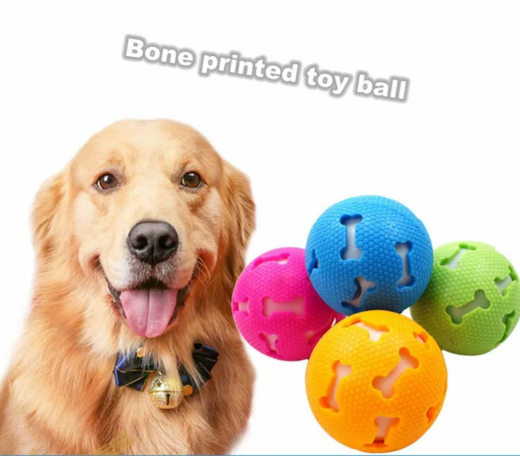 New pet toy hollow skeleton light vocal ball 7.5cm training dog bite natural rubber toy dog toys for small dogs