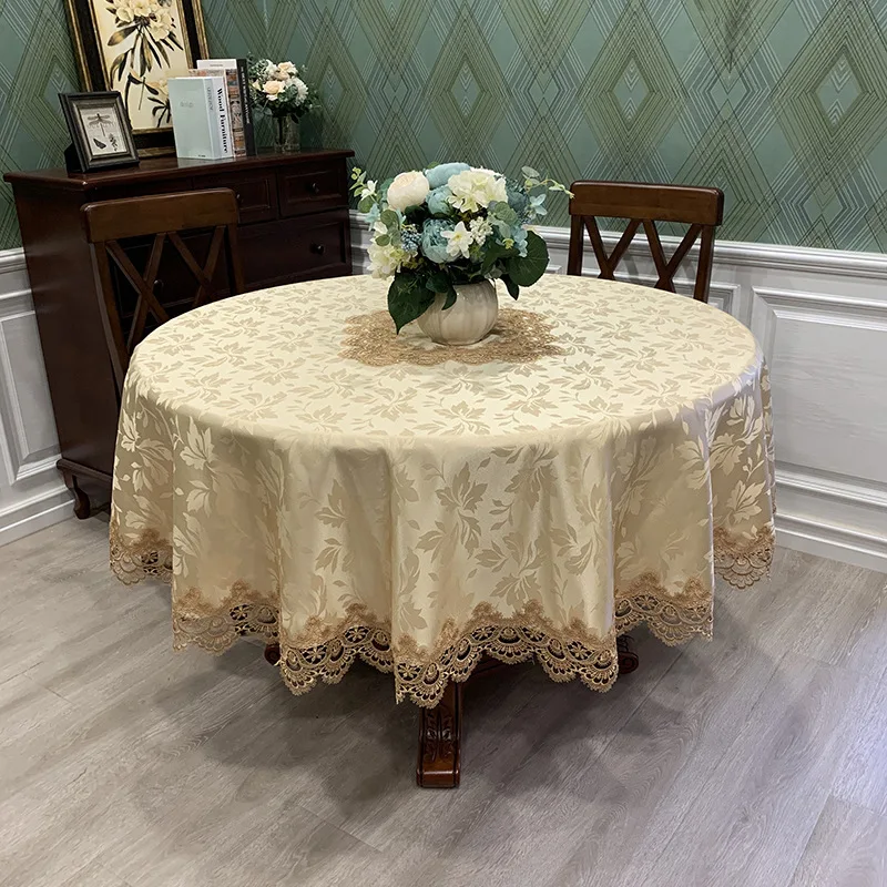 Round Printed Lace Tablecloth Blue Dahlia Circular Table Cover for Dinning or Dessert Tea Table,60 Diameter