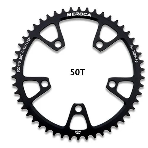 MEROCA 5 Когти 110BCD складной дорожный велосипед Кривошип цепное колесо положительные и отрицательные зубы один диск большой 50/52/54/56/58 т пластина - Цвет: 50T BLACK