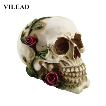 

VILEAD Rose Skull Statue Resin Crafts Animal Skull Props Bar Counter Home Decoration Sculpture Gifts Halloween Decoration