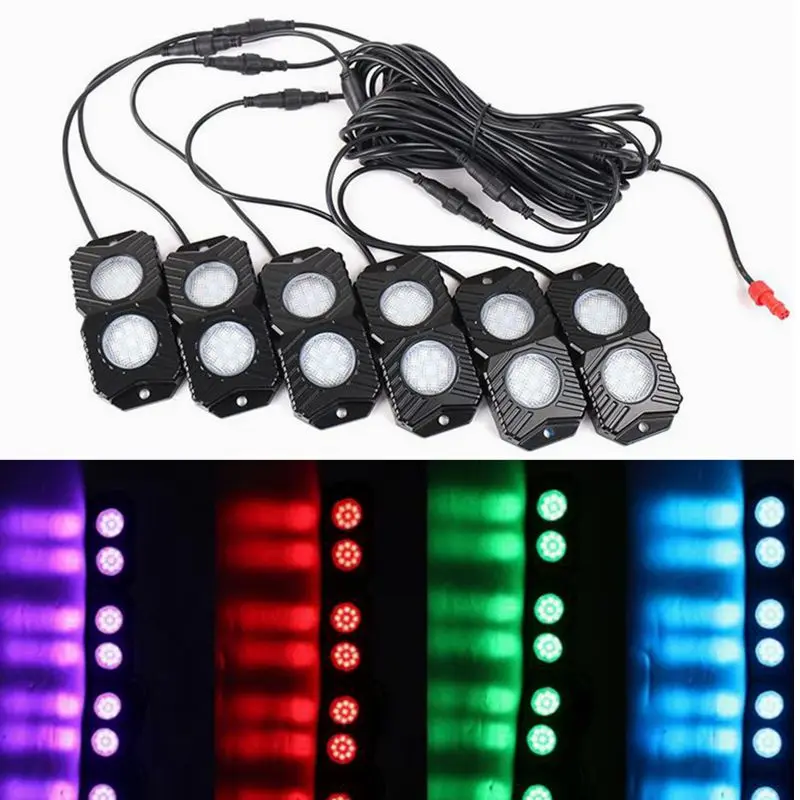 6 двойных подставок, декоративный RGB светодиодный фонарь для автомобилей, рок-огни, комплекты для грузовиков, внедорожников, лодок, SoundSync, Bluetooth, приложение, управление дном, автомобильные лампы