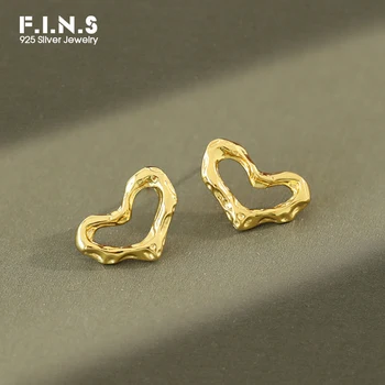 

F.I.N.S REAL S925 Sterling Silver Earrings Irregular Hollow Love Heart-Shaped Stud Earrings Female Earrings Silver 925 Jewelry