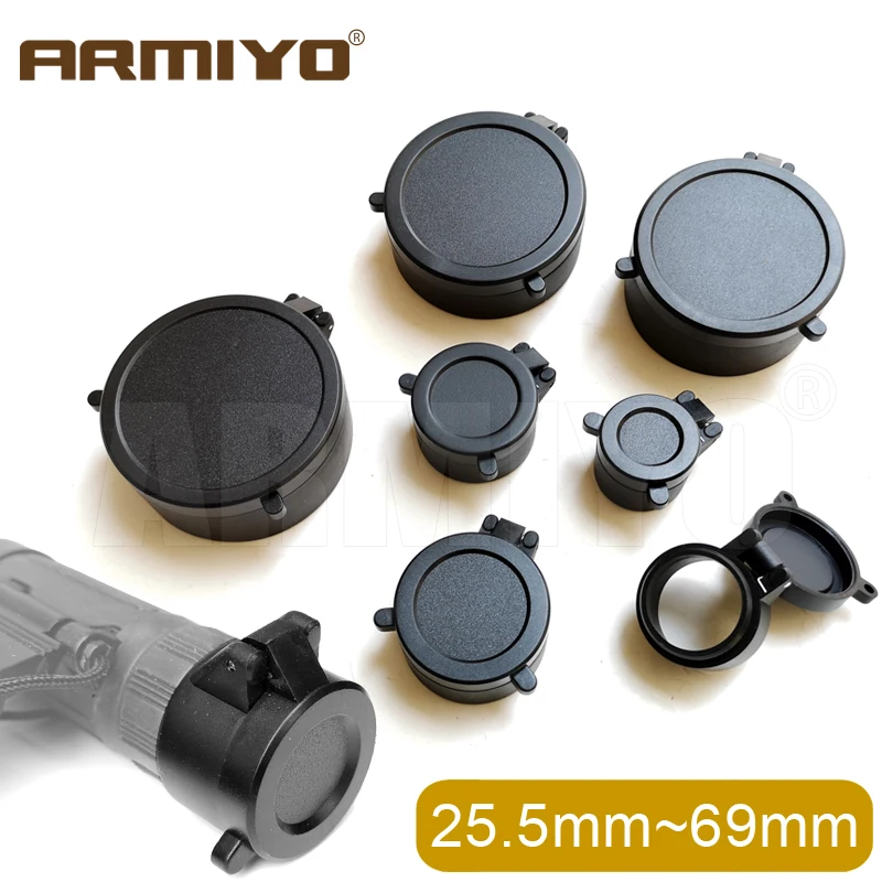 Armiyo 25.4-69mm Dia Scope Lens Cover Flip Up Quick Spring Protection Telescope Cap Objective Lense Lid Hunting Accessory rifle scope lens cover rifle scope protector