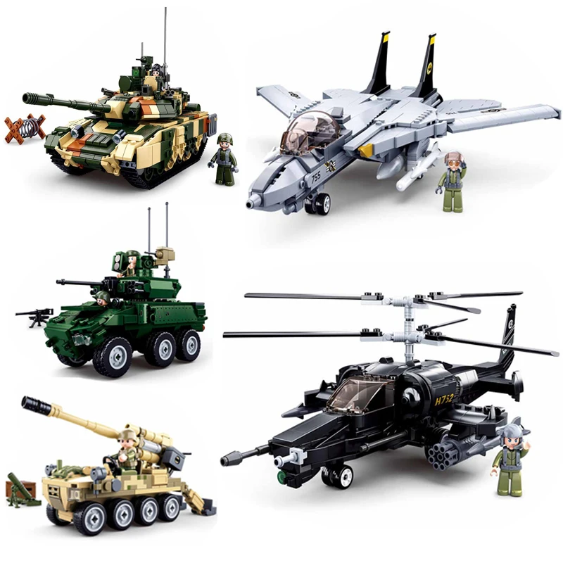 

Military T90MS Tank F-14 Fighter Chariot Helicopter Building Blocks Model Legoing Military Bricks Modern Weapon Toys for Kids