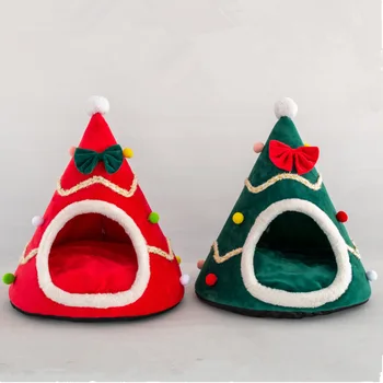 

2021 New Round Winter Warm Soft Christmas Hat Shaped Sponge Pet Mats Dog Bed House Animals Cat Mat Sofa Christmas Pet Supplies