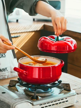 Thickened Enamel Tomato Pot Japanese-style Household Kitchen Cooker Binaural Small Soup Pot Gas Cooker Universal Cooker