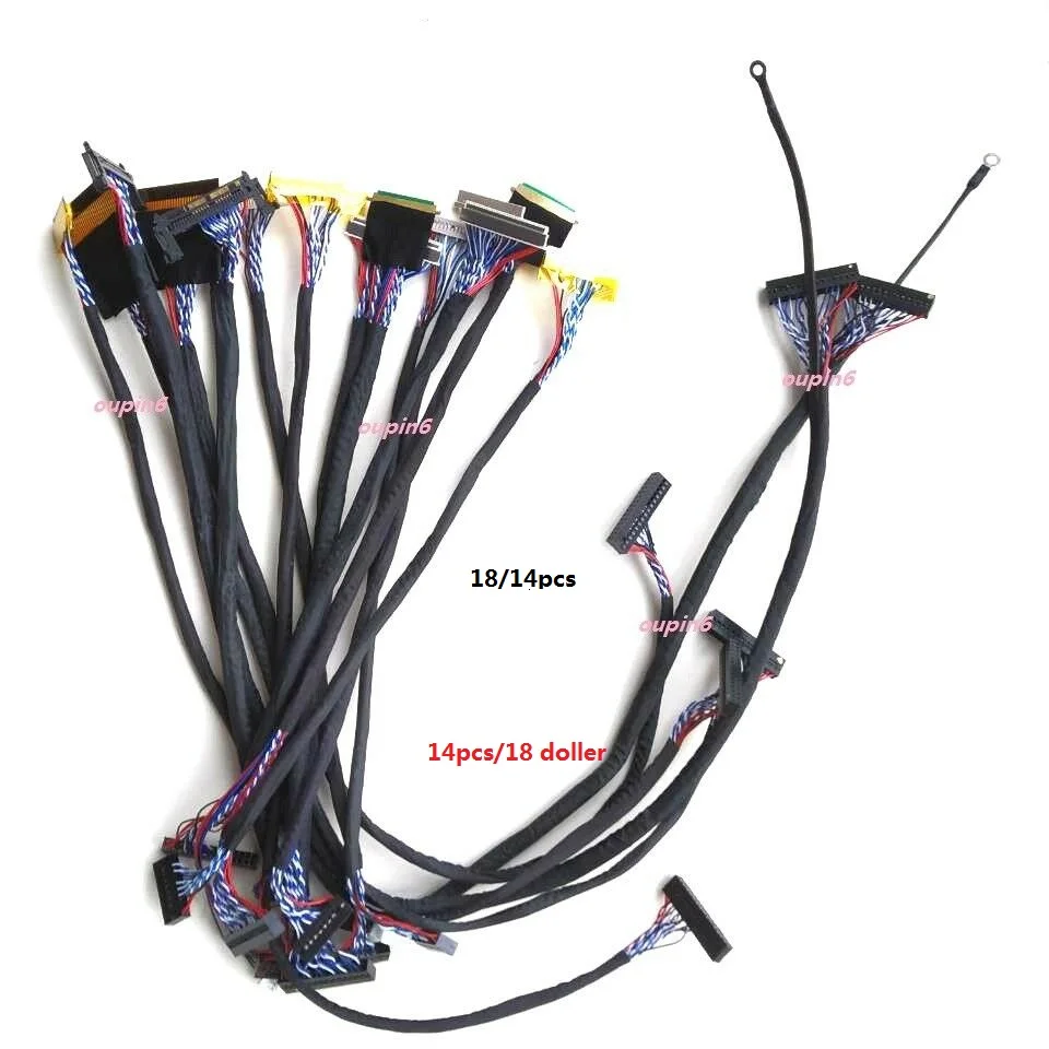 

14Pcs LCD LED LVDS Cable for 12''-65'' Panel V29 V59 20pin 30pin 40pin 51Pin shielded wire