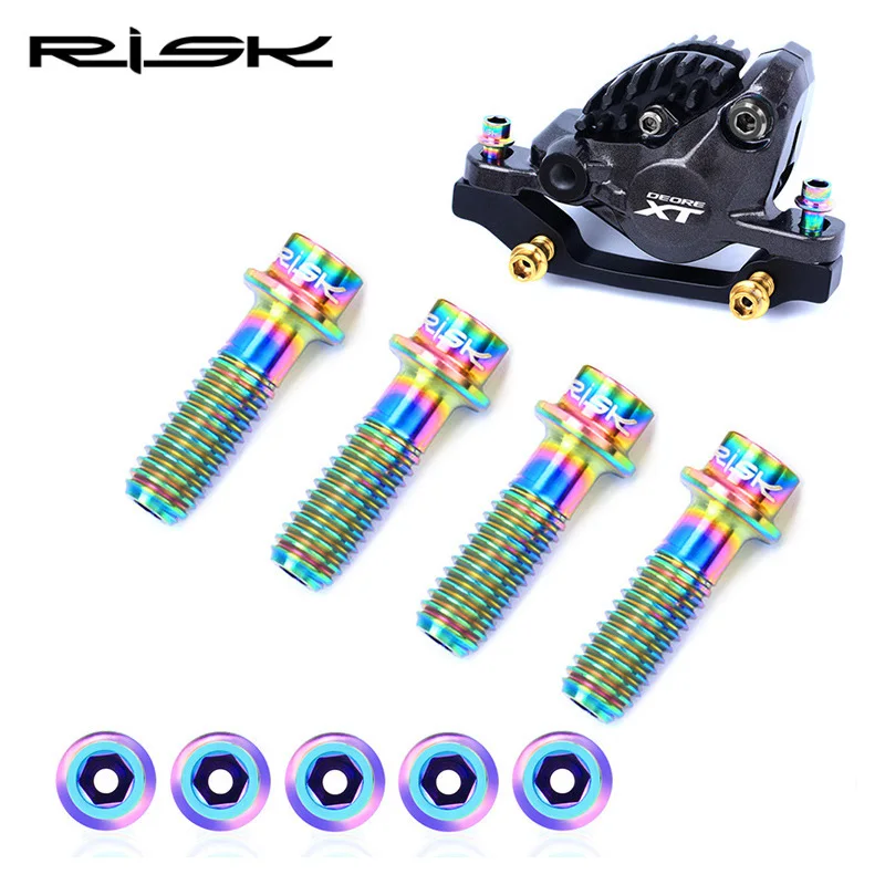 

RISK 4pcs M6x18mm Titanium Alloy Disc Brake Fixing Bolts-SL Hollow Clamp XT Screws for MTB Mountain Bike Road Bicycle Parts