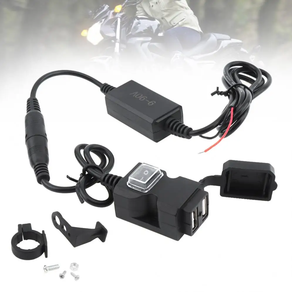 9 V-90 V DC 5V 2.1A 1A двойной USB адаптер водонепроницаемый мотоцикл зарядное устройство с кнопкой переключения и 2 вида опорных кронштейнов