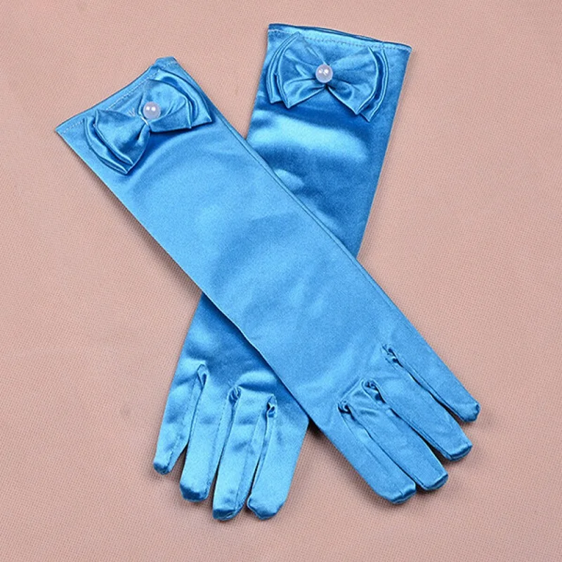 Яркие атласные перчатки с бантиком для девочек, платье принцессы, перчатки с бантиком, длинные официальные перчатки для детей, вечерние, свадебные, торжественные, ST268