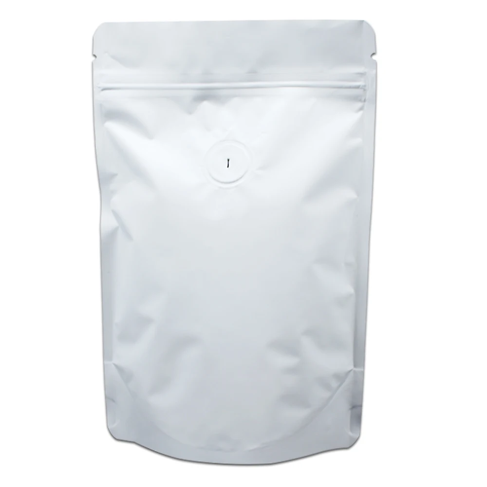 

15Pcs/Lot 23x24cm Matte White Pure Aluminum Foil Coffee Bean Bag Stand Up Pouch Zip Lock With Vent 2 lbs Capacity 2 Color