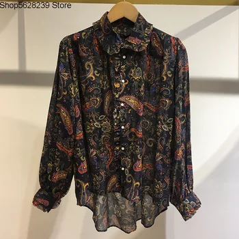 

Law Single 2020 Paisley Printing Commute Wind Long Sleeve Single Row Buckle Women's Wear Shirt 190528