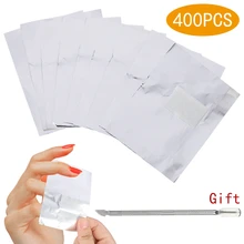 400 шт./компл. алюминиевые полоски для снятия гель-лака обертывания с ацетоном дизайн ногтей замочить акриловый гель жидкость для снятия лака+ 1 шт. маленький стальной толчок