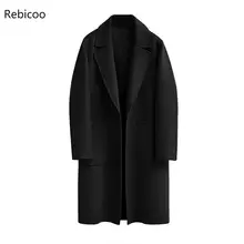 5XL Женское зимнее шерстяное пальто, дизайнерское пальто с отложным воротником, куртка с длинным рукавом, толстая винтажная Черная куртка, верхняя одежда, пальто размера плюс