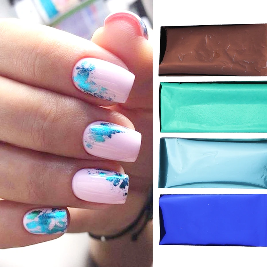 Transfer Foil Nail Design Pink Blue Ombre