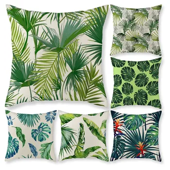 

Fuwatacchi Leaves Linen Cushion Cover Simple Style Green Plant Pillow Cover for Home Chair Sofa Decorative Pillowcases 45x45cm