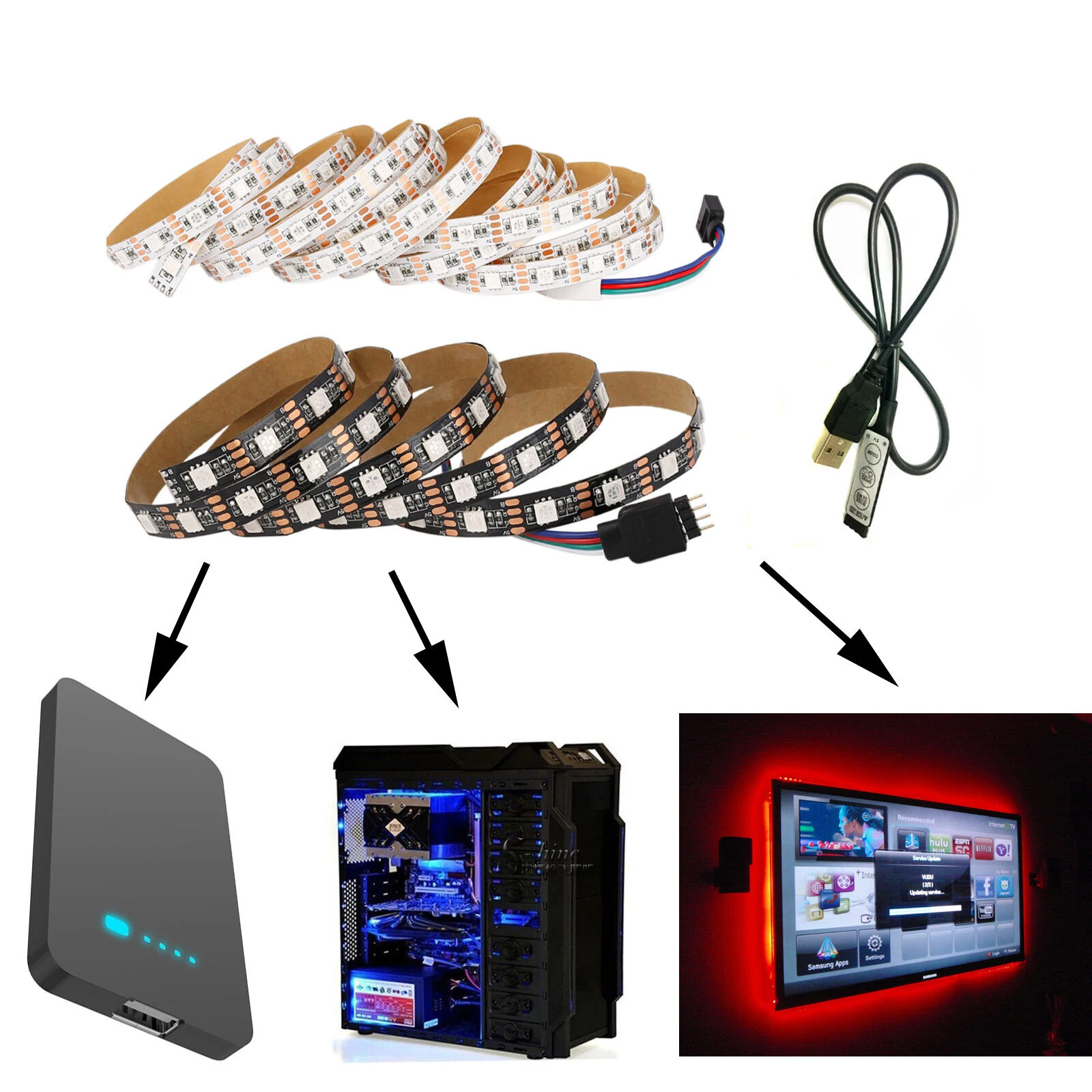 1 м 3 5050 RGB Светодиодная лента 5 в USB неоновая Диодная Гибкая полоса подсветка для