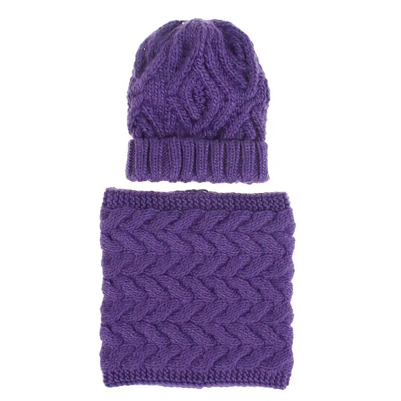 Новинка, Женская Осенняя зимняя шапка, шарф, набор, однотонный цвет, вязаные шапочки, теплый шарф для девочек, модная шапка - Цвет: DMZ370-1