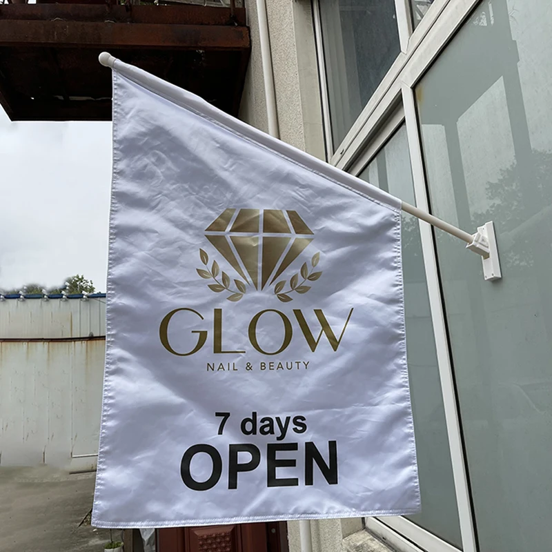 Business Flags Promotional Hanger Signs Wall Mounted Flag Kit Shop Glass Window Advertising Flags With Pole And Bracket flag pole attachments custom printed flag
