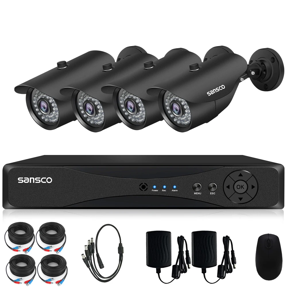 SANSCO безопасности Камера Системы 4CH Полный 1080P DVR Kit с 4x2 Мп анти вандальная дома Открытый Пуля CCTV Камера и 1 ТБ жесткого диска