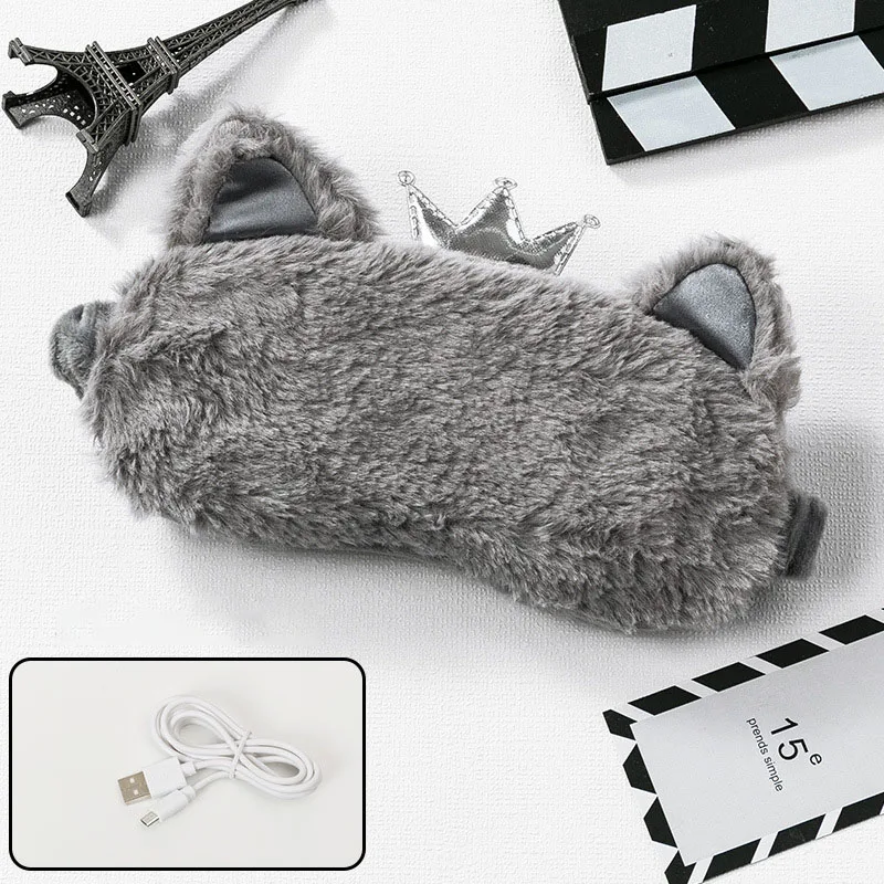 No Timing Gray Cat Теплая маска для глаз, USB нагрев, тепло, пар, облегчение усталости, защита глаз, негабаритная, затенение, покрытие для сна, дышащая, близорукость - Цвет: No Timing Gray Cat