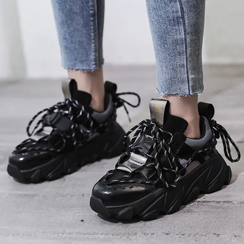 Женская обувь Повседневные сетчатые осенние кроссовки зеленого цвета на плоской