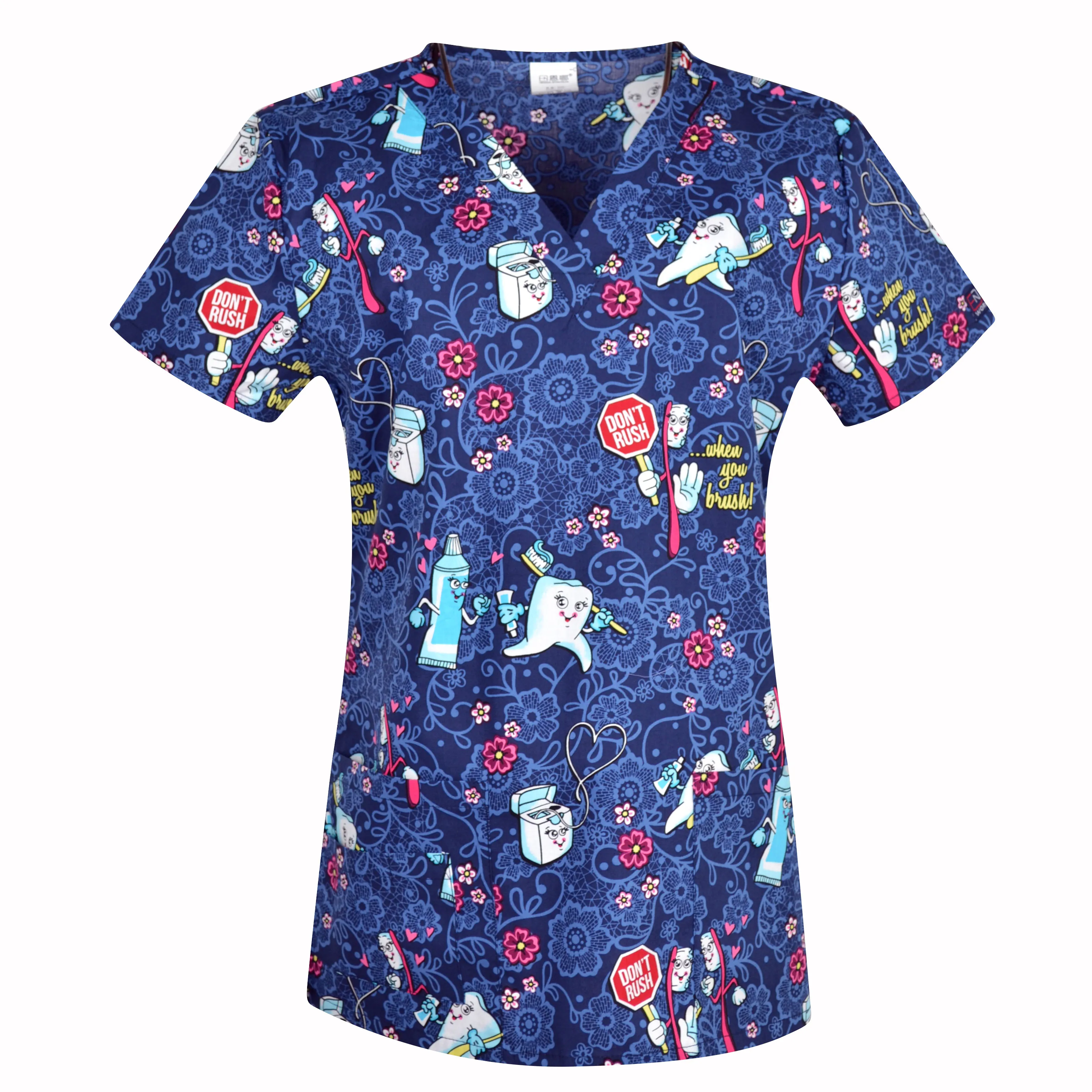 Women Scrub Top With V-Neck 100% Cotton Print scrub Uniforms Nurse Scrub Tops For Women