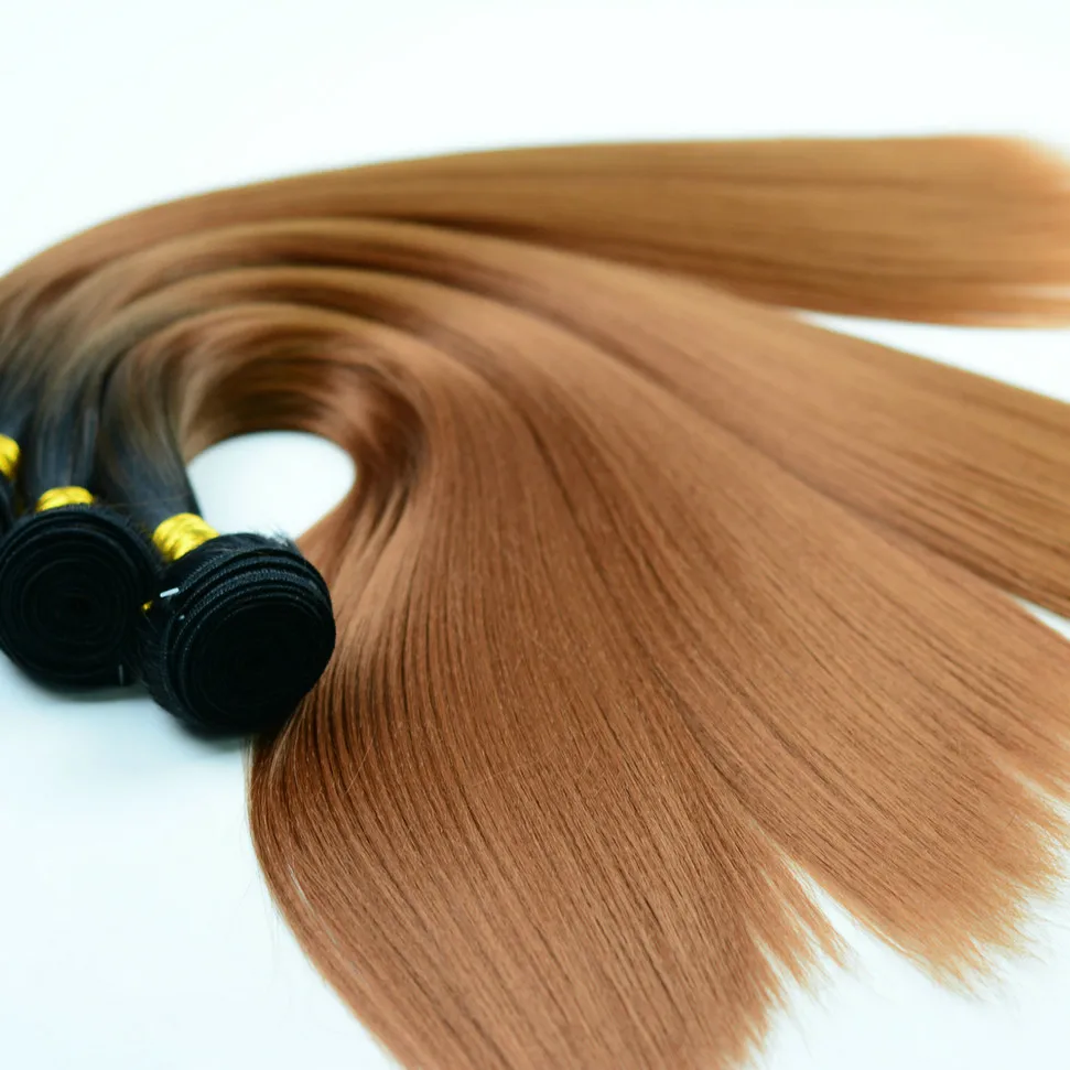 Endireitar a Cor Resistente ao Calor do Cabelo da Fibra Yaki em Linha o Cabelo Sintético Macio Empacota Pode Marrom Profunda Trama Dobro Tecer Reta 100g 1 - Lot 3 High Quality Apliques e perucas