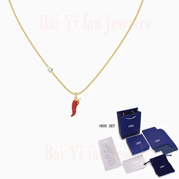 

Fashion Jewelry SWA New LISABEL PEPPER Pendant Necklace Gold Lucky Red Pepper Decorative Pattern Crystal Female Romantic Gift