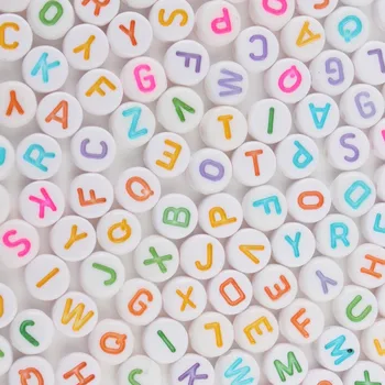 

200/300/500PC Mixed Multicolor Letter Acrylic Beads Round Flat Alphabet Beads For Jewelry Making Handmade Diy Bracelet Necklace