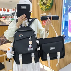 Nylon Waterproof Travel Backpacks Set Trend Women Backpack Fashion Large Capacity Bookbag for Girls Contrast Color Bag