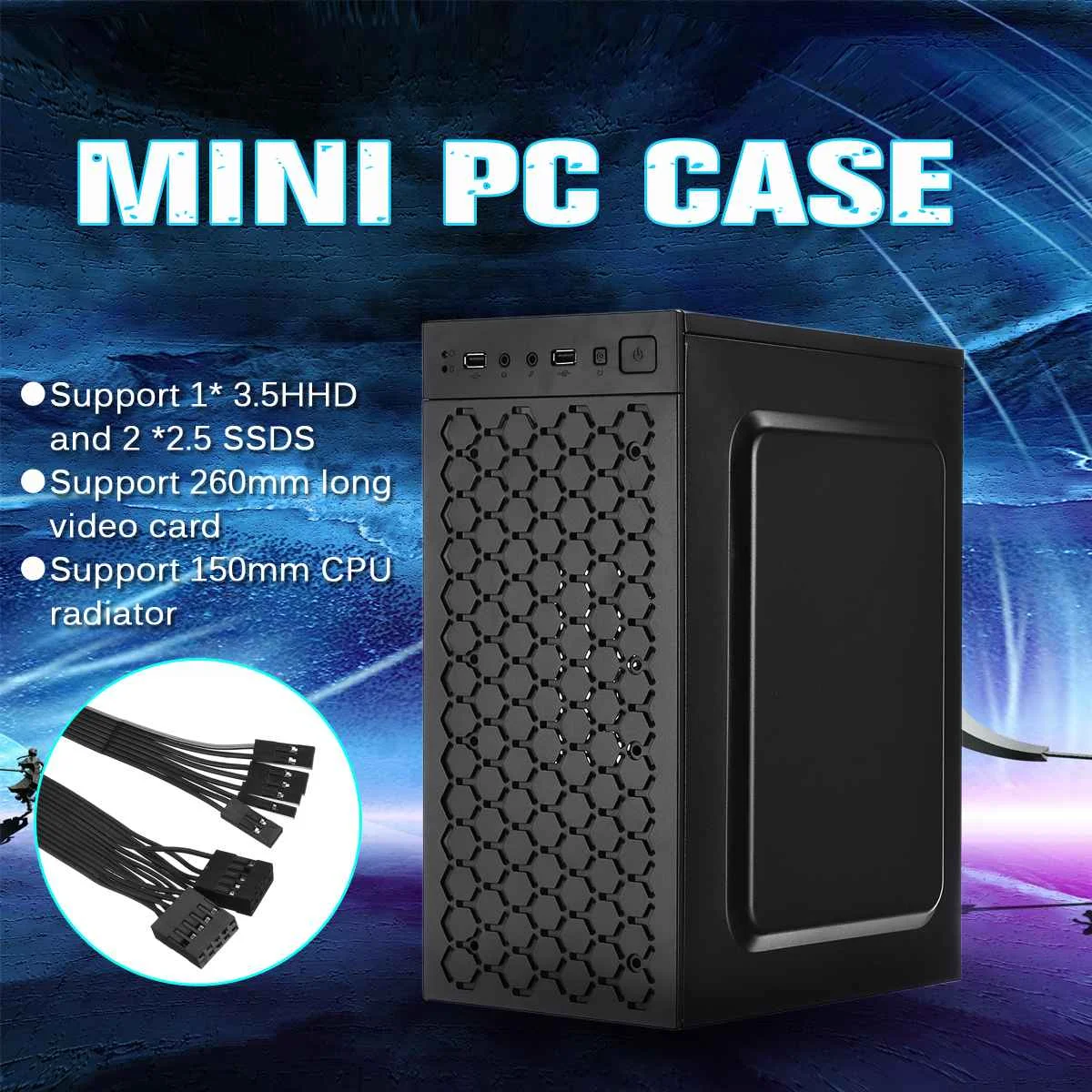 

New Mini PC Case USB2.0 Chassis Support 3.5HHD 2.5SSDS CPU Radiator Compatible with Micro/ ITX Motherboard Black