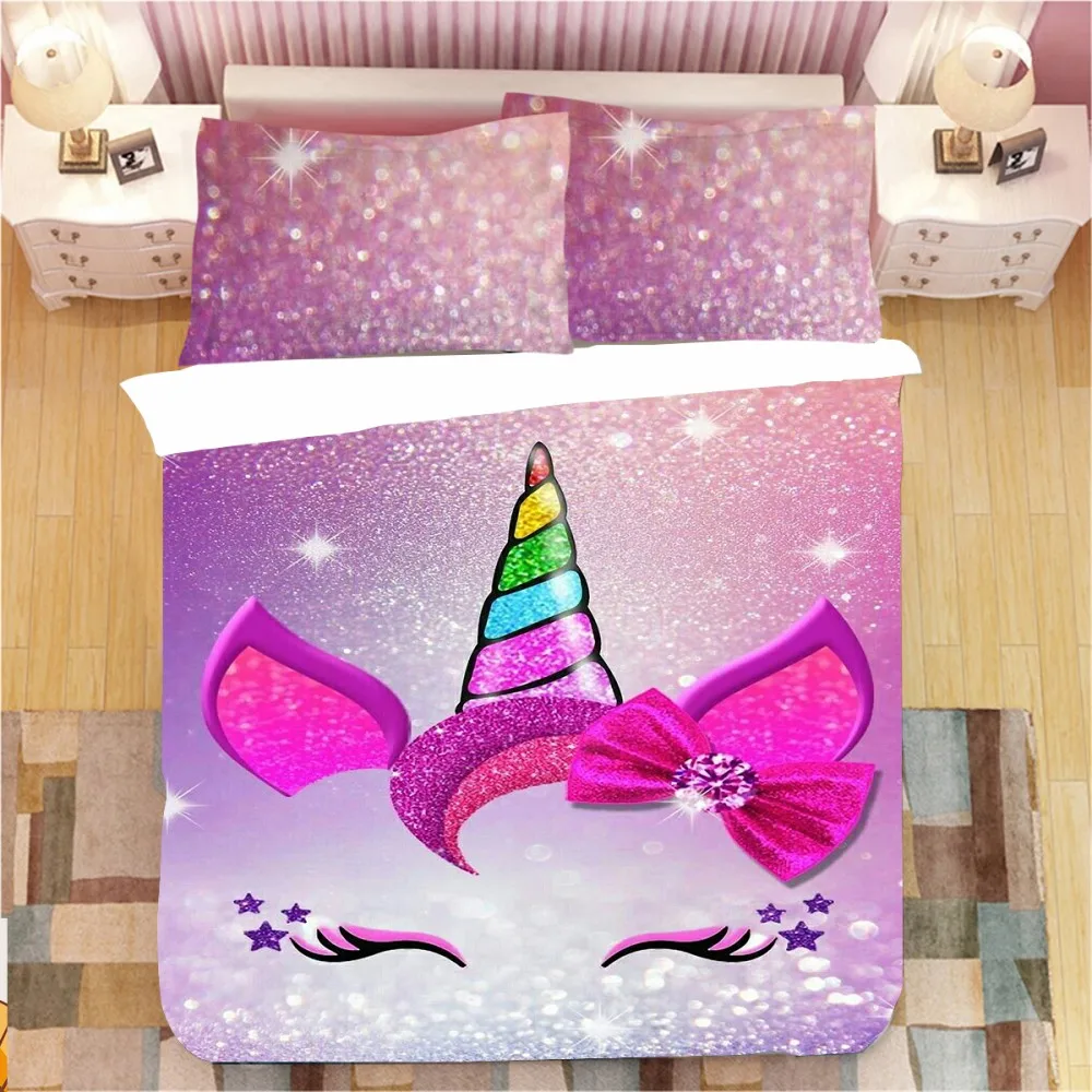 

Cute Unicorn Bedding Set Duvet Cover Pillowcases Kids Bedding Set Unicorn Head Galaxy Cartoon Bed Linen Set 2/3 Piece Bedclothes