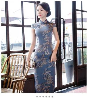 

New Long-style Old Shanghai Temperament Fashion Cheongsam Dress Show Thin Waist Miss Qipao Elegant Printed Patterns Cheongsam