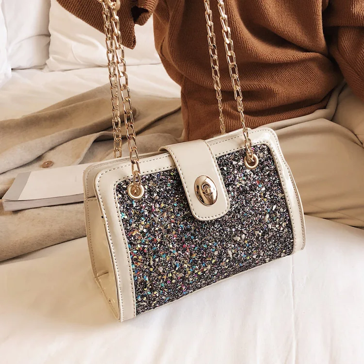 

INS Spring Bag Women's 2019 New Style Crossbody Bag GIRL'S Sequin Chain Square Sling Bag Disco Dancing WOMEN'S Bag Fashion