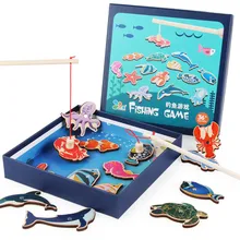 Ensemble de jouets de pêche magnétiques en bois pour bébé, planche de jeu de poisson magnétique, Sports de plein air, jouets éducatifs, cadeaux d'anniversaire, 14 pièces