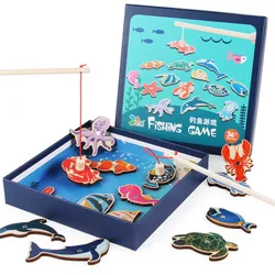 Juego de pesca con imán de madera para bebé, juego de tablero magnético de pez, deportes al aire libre, juguetes educativos, regalos de cumpleaños, 14 Uds.
