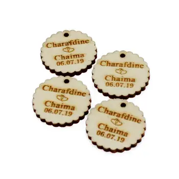 

100pcs Personalised Engraved Wooden Wave Circle Table Centerpieces Custom Name Tag For Wedding Baby Shower Guest Gift Decor