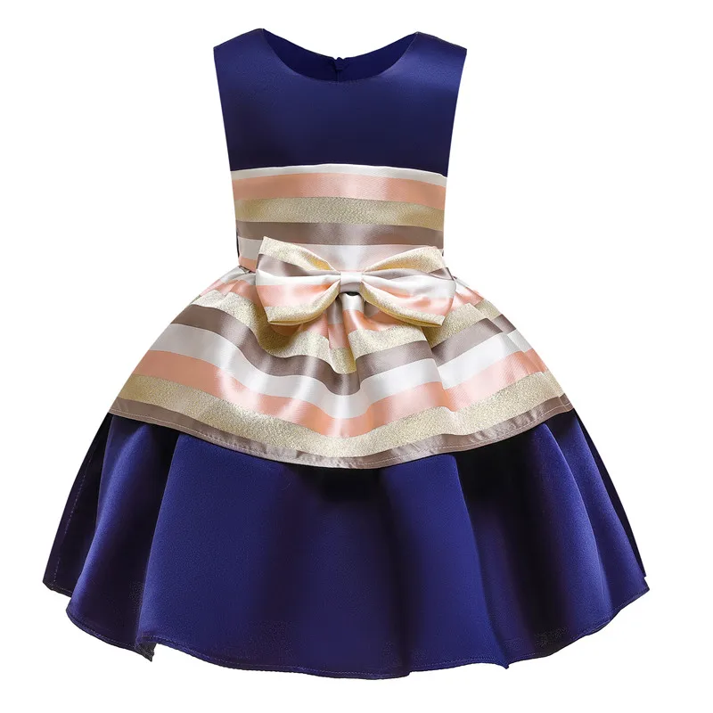 Торжественное платье принцессы для маленьких девочек; Новогоднее платье в полоску с бантом без рукавов кофейного цвета; свадебное платье; платье принцессы для девочек; детская одежда