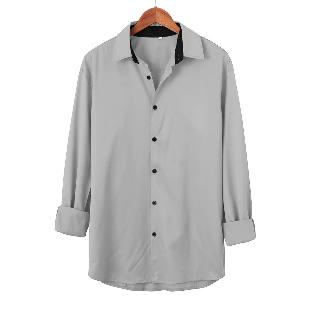 Camisa Masculina мужская Евро-американская деловая Повседневная Однотонная рубашка с отворотом с длинными рукавами бежевая рубашка Топы 19Aug13 P30