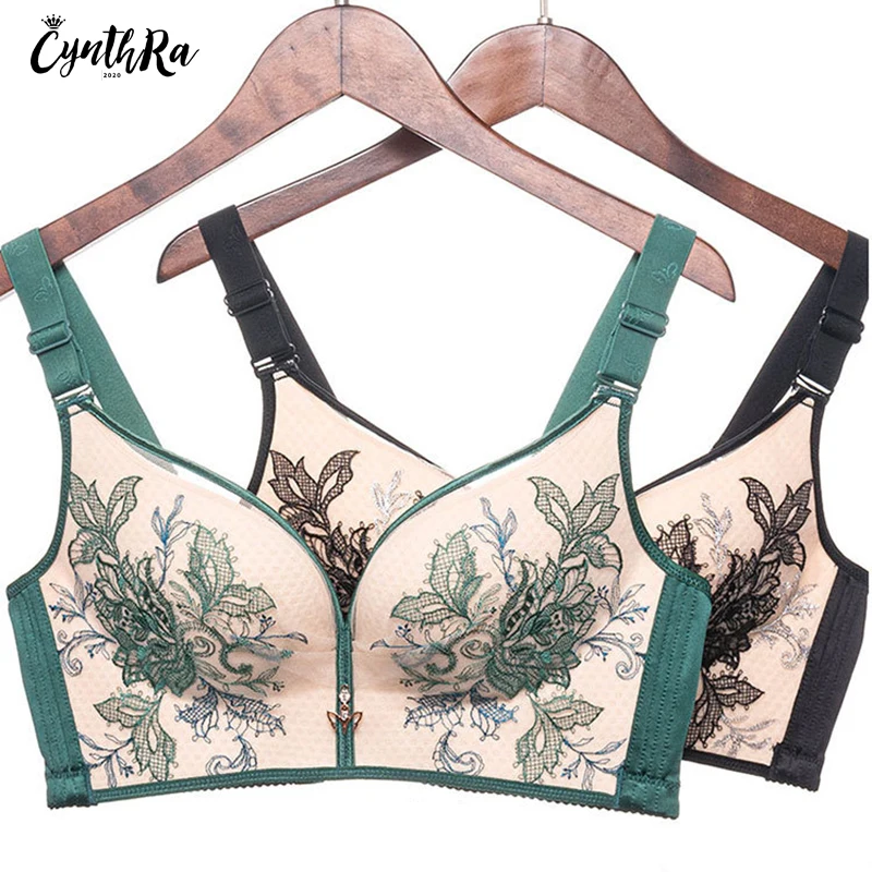 CYNTHRA Underwear Women's Sexy Large Size Exquisite Embroidered Without Underwire Gathered Push Up Adjustable Thin Lingerie
